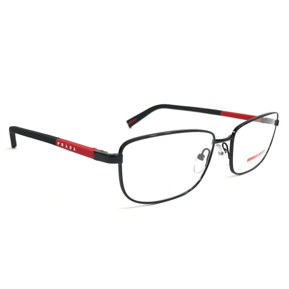 Prada Eyeglasses Frames VPS50S 1BO-1O1 Black Red Rectangle Wire Rim 57-17-145 - Picture 4 of 13